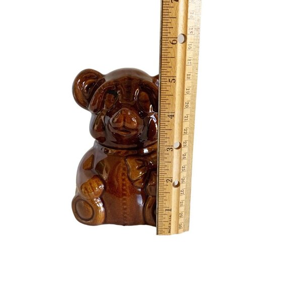Vintage Houston Foods 1982 Honey Pot Solid Brown Bear With Original Dipper - Picture 10 of 11